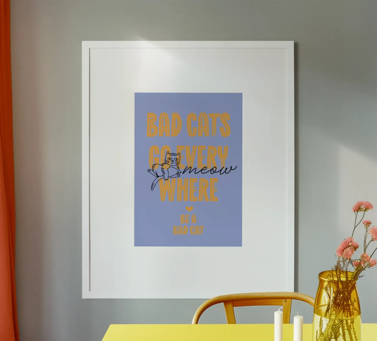 Bad cats go everywhere poster con telaio in plastica da Fraysein Design