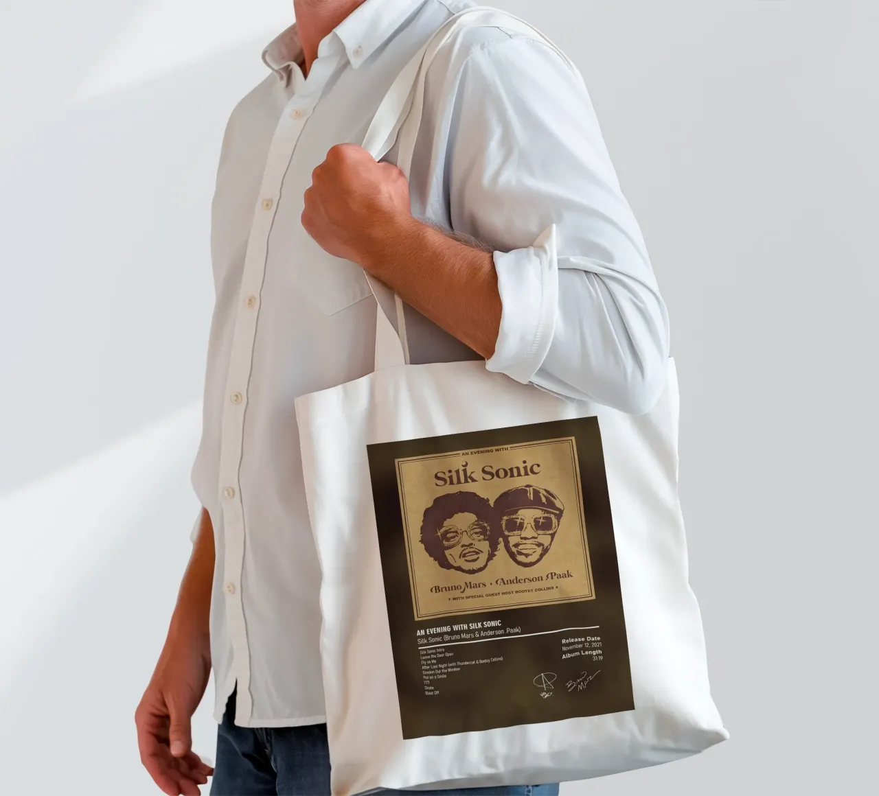 An Evening with Silk Sonic By Silk Sonic Bruno Mars borsa in juta da DGUnder