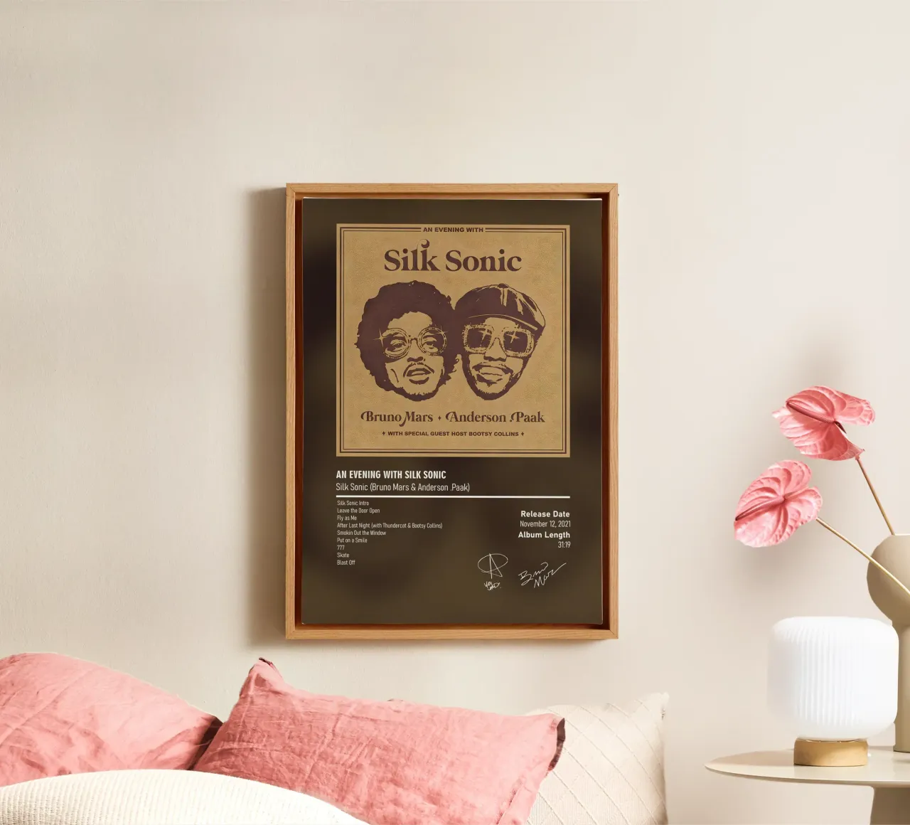 An Evening with Silk Sonic By Silk Sonic Bruno Mars canvas with Floater frame by DGUnder