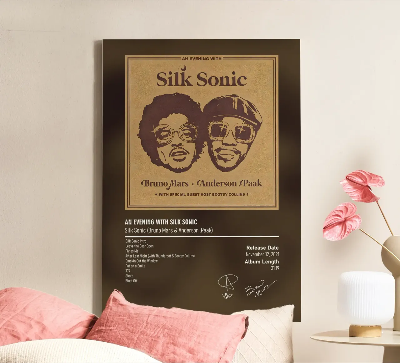 An Evening with Silk Sonic By Silk Sonic Bruno Mars canvas with Floater frame by DGUnder