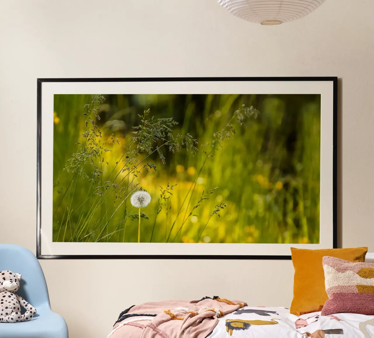 Whispers of a Dandelion poster with wooden frame by Bold Blooms
