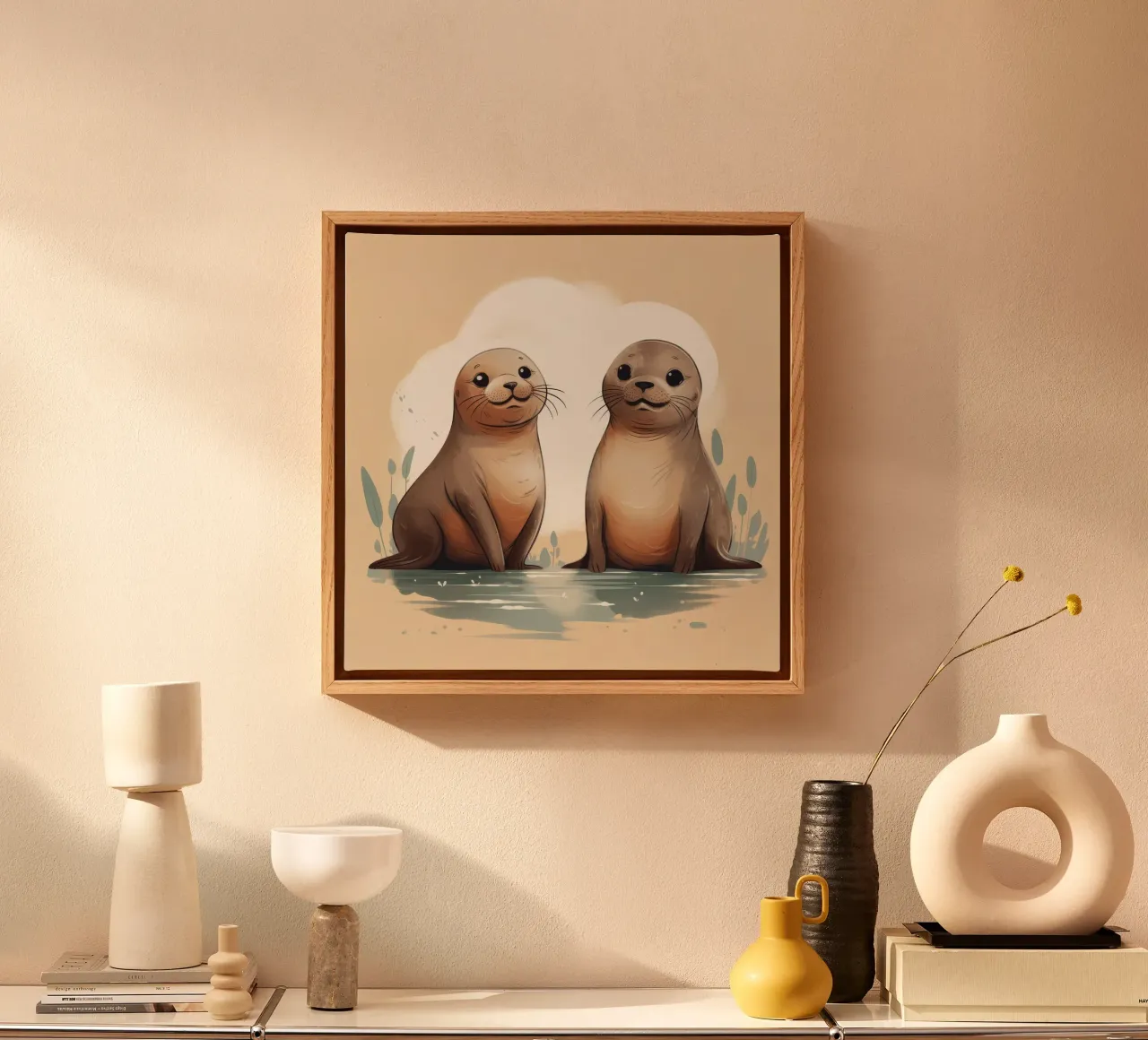 Retro Seal Duo tela con Cornice a cassetta da Funny Animals
