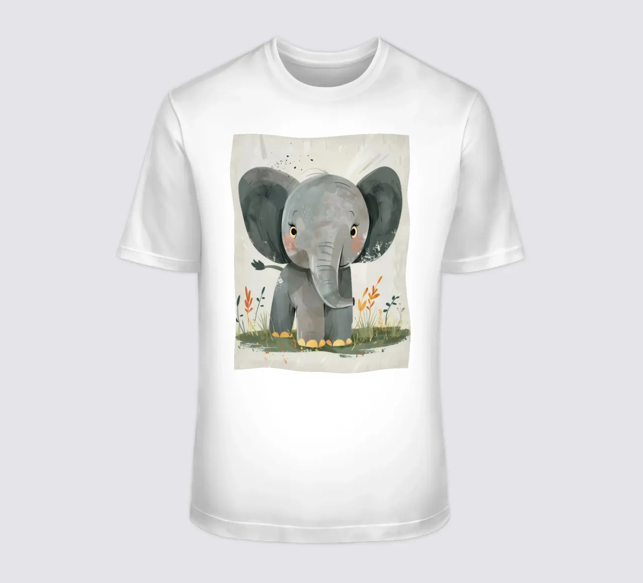 Gray Baby Elephant with Grass t-shirt by DesignDoodle