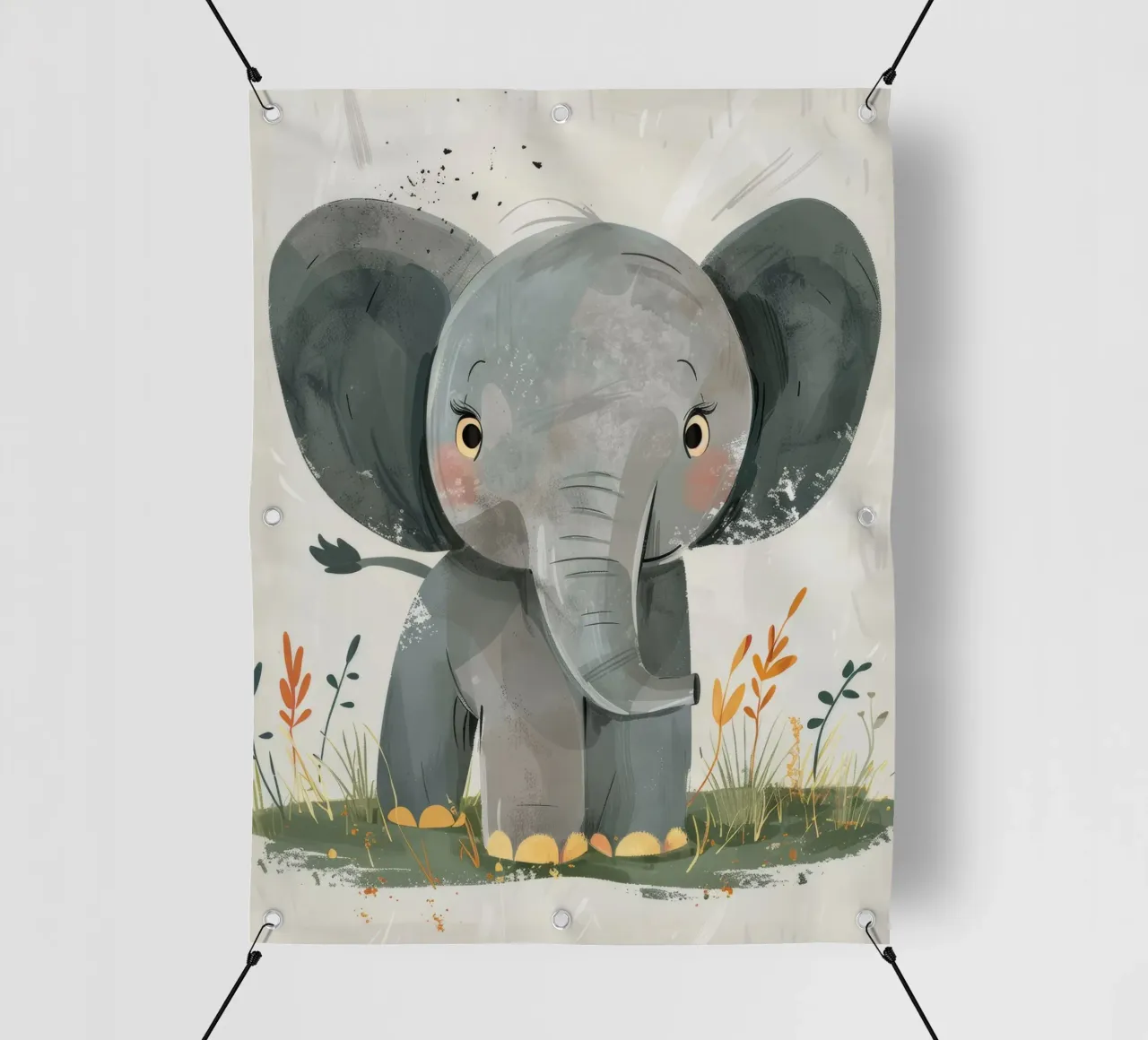 Elefante grigio con erba telo in pvc da DesignDoodle