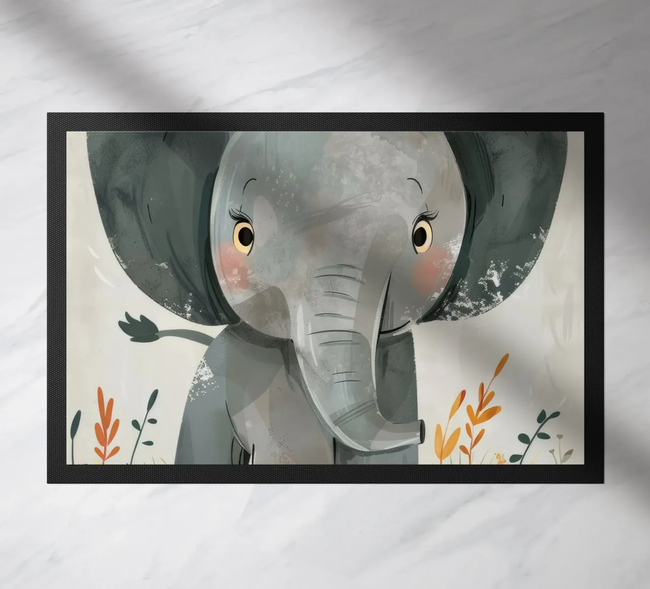 Elefante grigio con erba zerbino da DesignDoodle