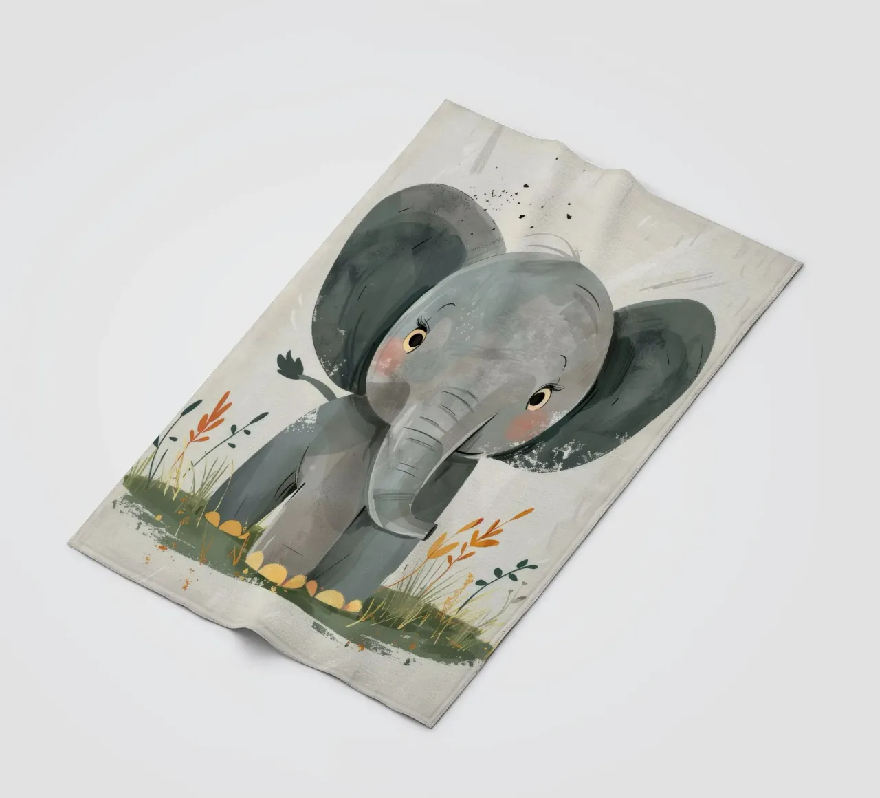 Gray Baby Elephant with Grass fleece blanket by DesignDoodle