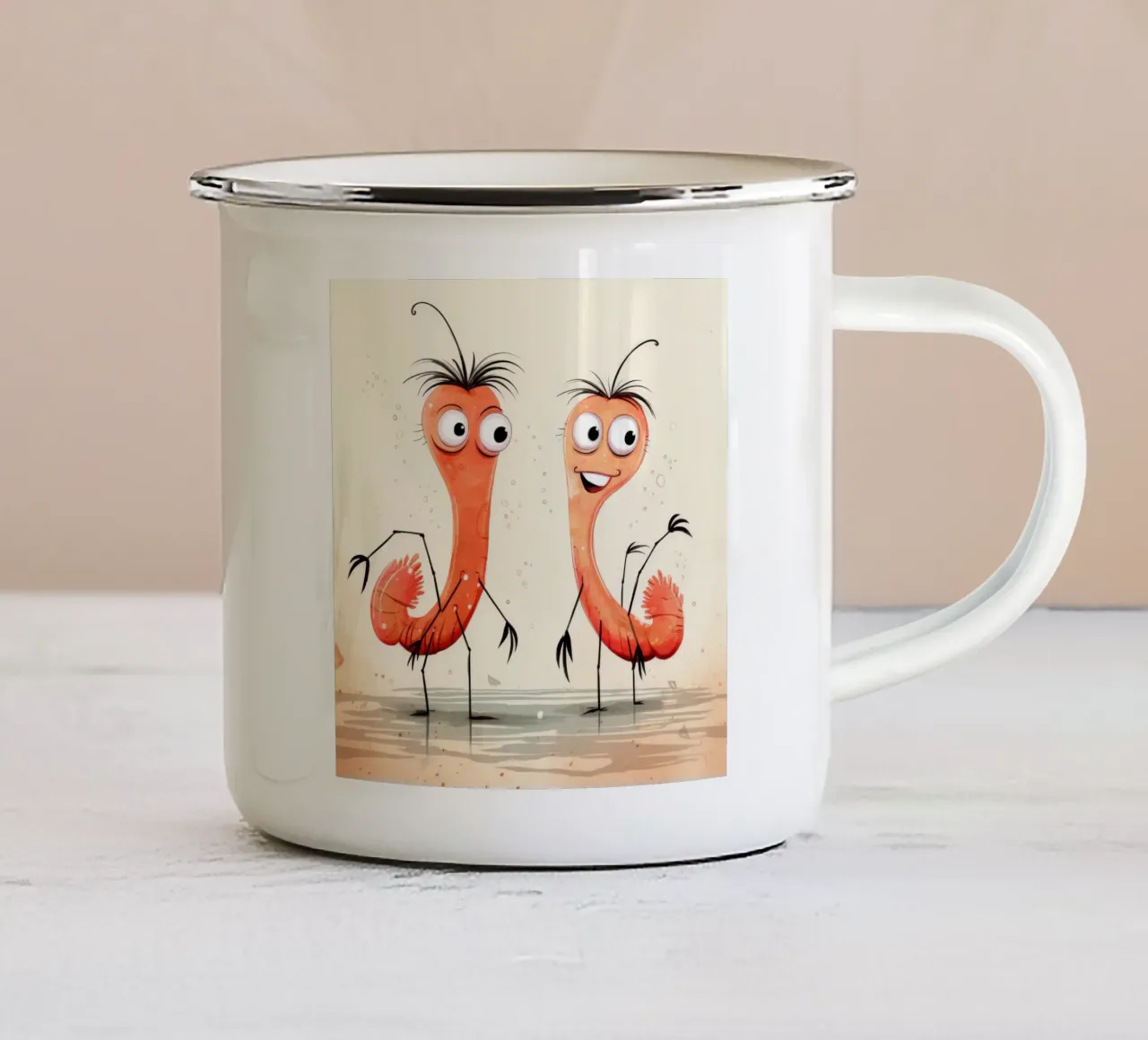 Duo di gamberi retrò tazza in smalto da Funny Animals