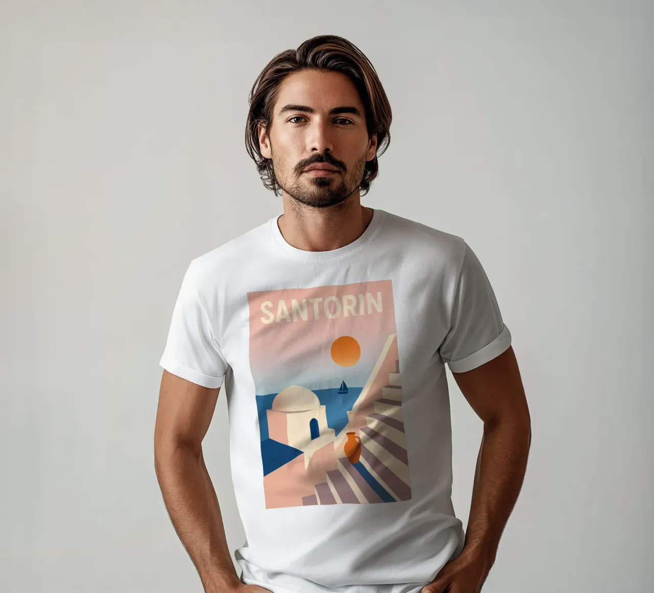 SANTORIN - I passi per la fuga t-shirt da JETLAG | affiches voyage