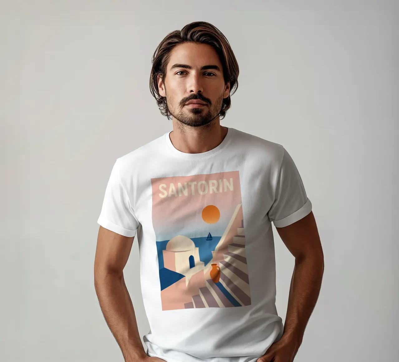 SANTORIN - I passi per la fuga t-shirt da JETLAG | affiches voyage