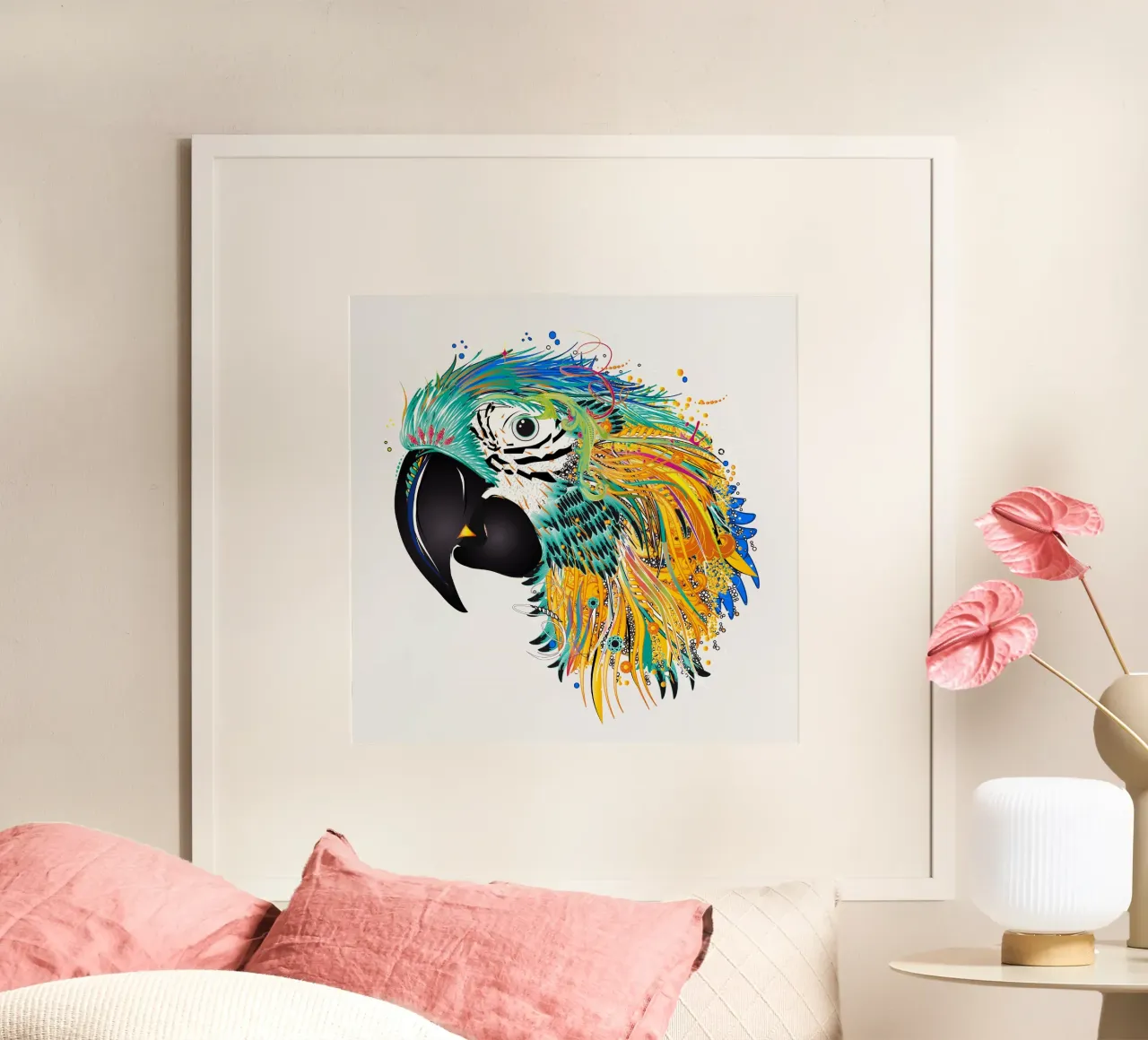 Pappagallo colorato - Opere d'arte tropicale colorata poster con telaio in alluminio da namosh