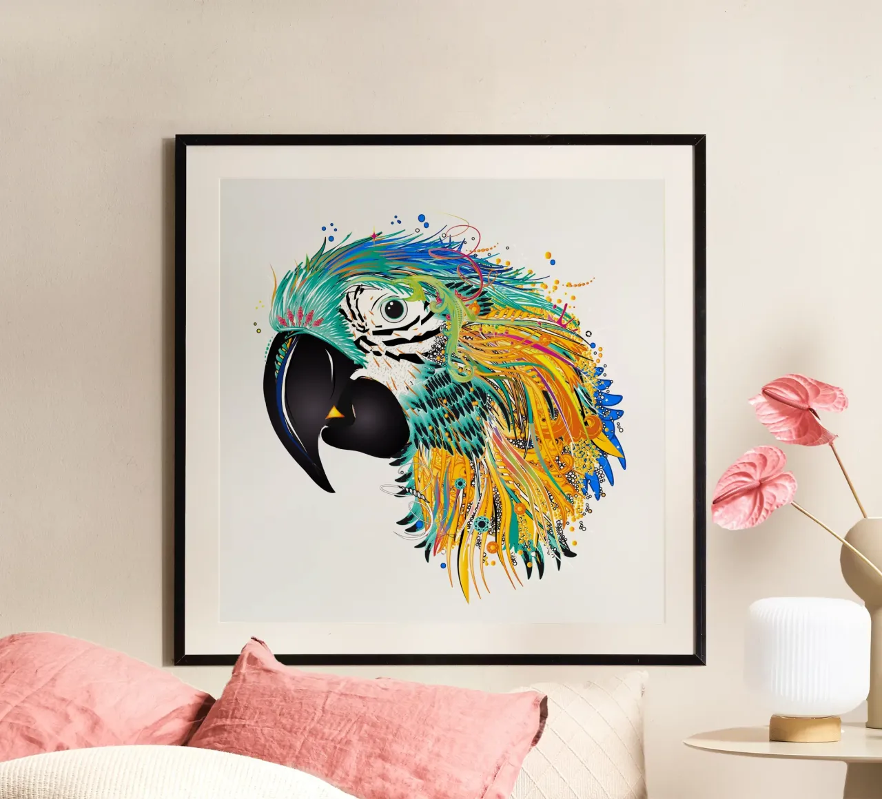 Pappagallo colorato - Opere d'arte tropicale colorata poster con telaio in alluminio da namosh