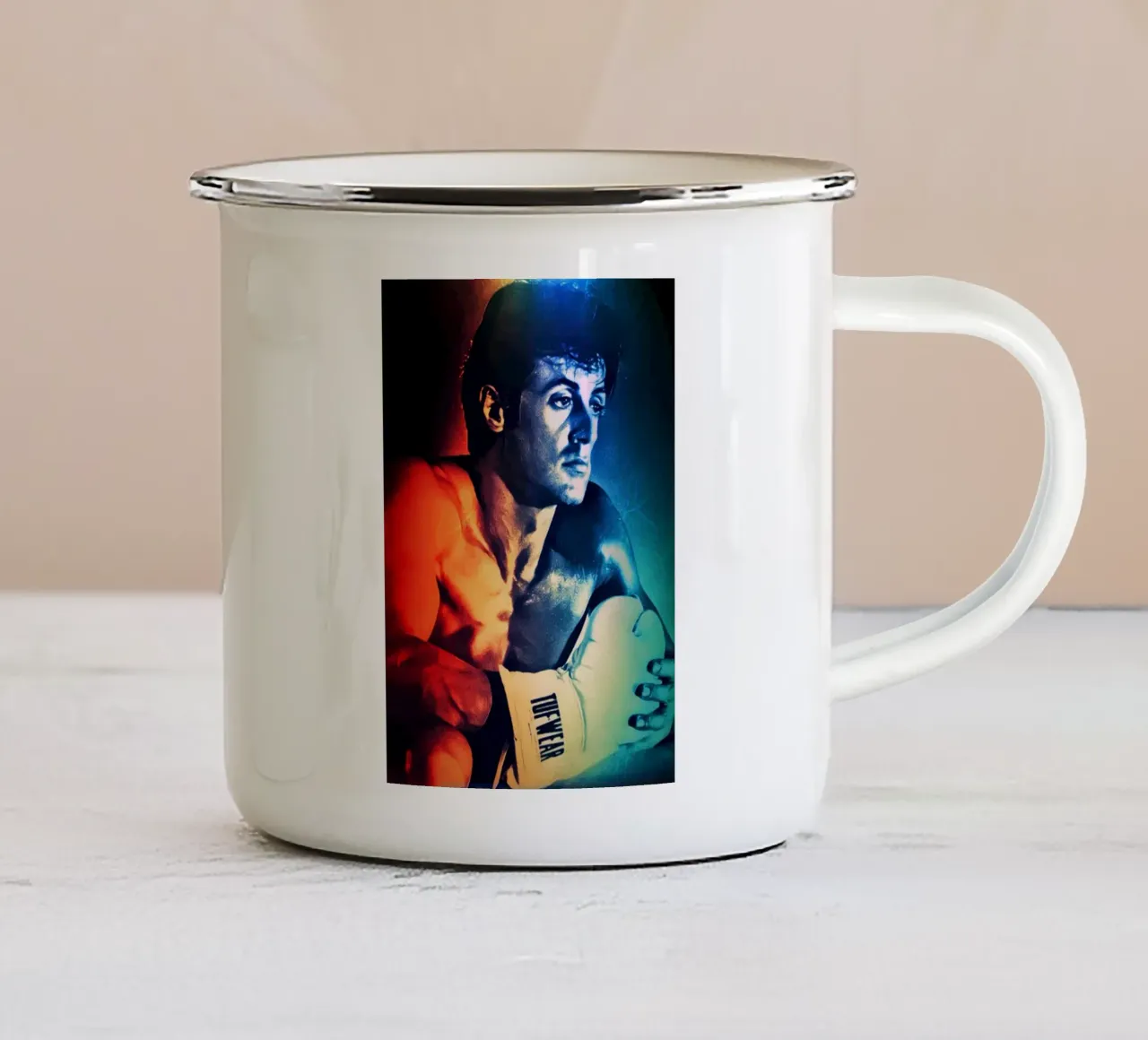 Sylvester Stallone tazza in smalto da Lembayung art