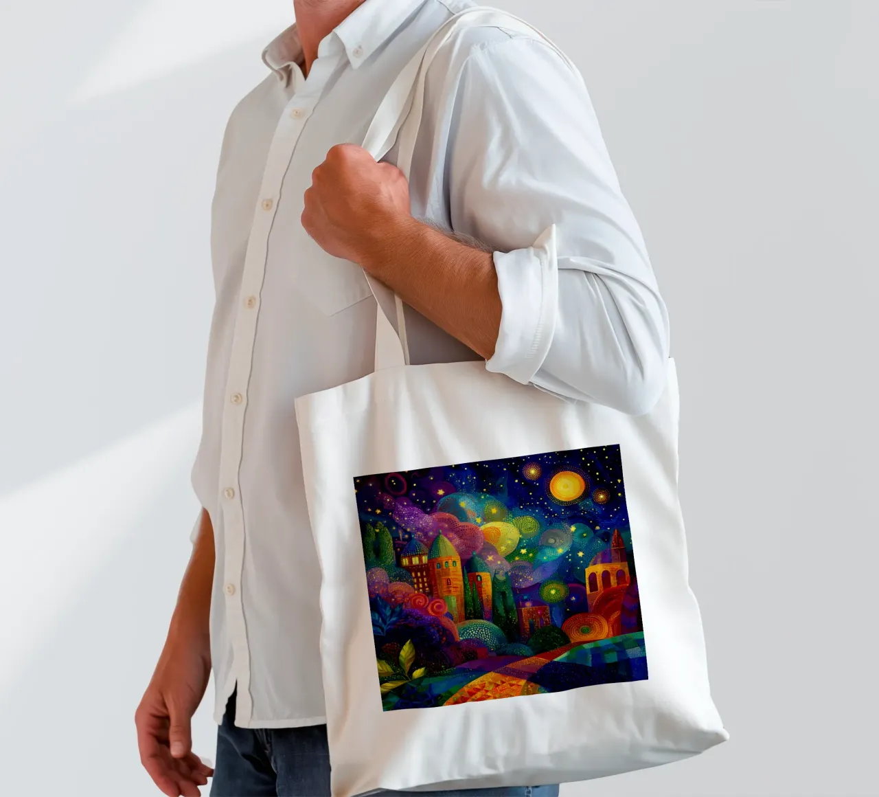 Pittura di città colorata (2) borsa in juta da Motivate-Today