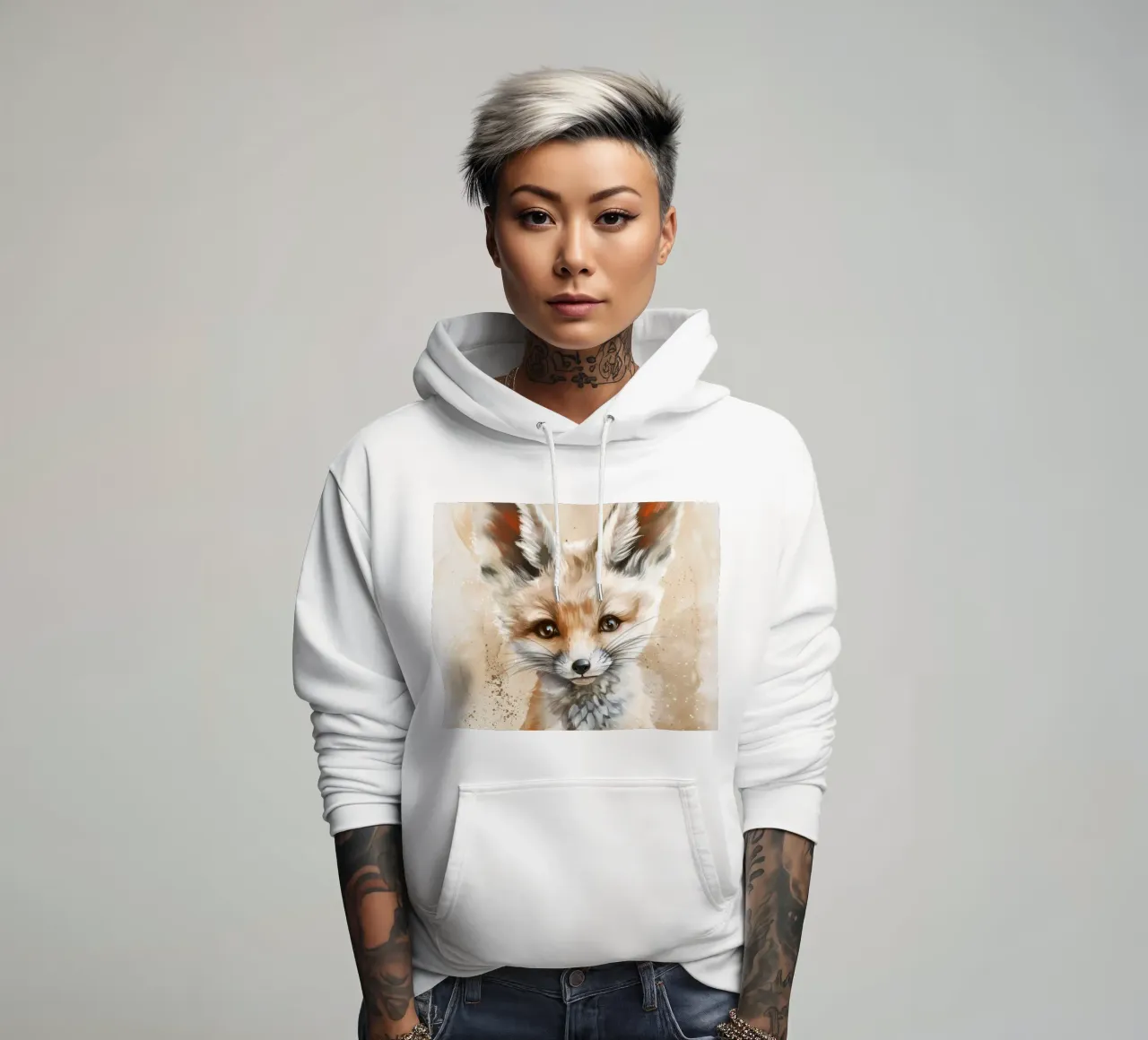 Simpatica volpe fennec con grandi orecchie e occhi espressivi felpa con cappuccio da DesignDoodle