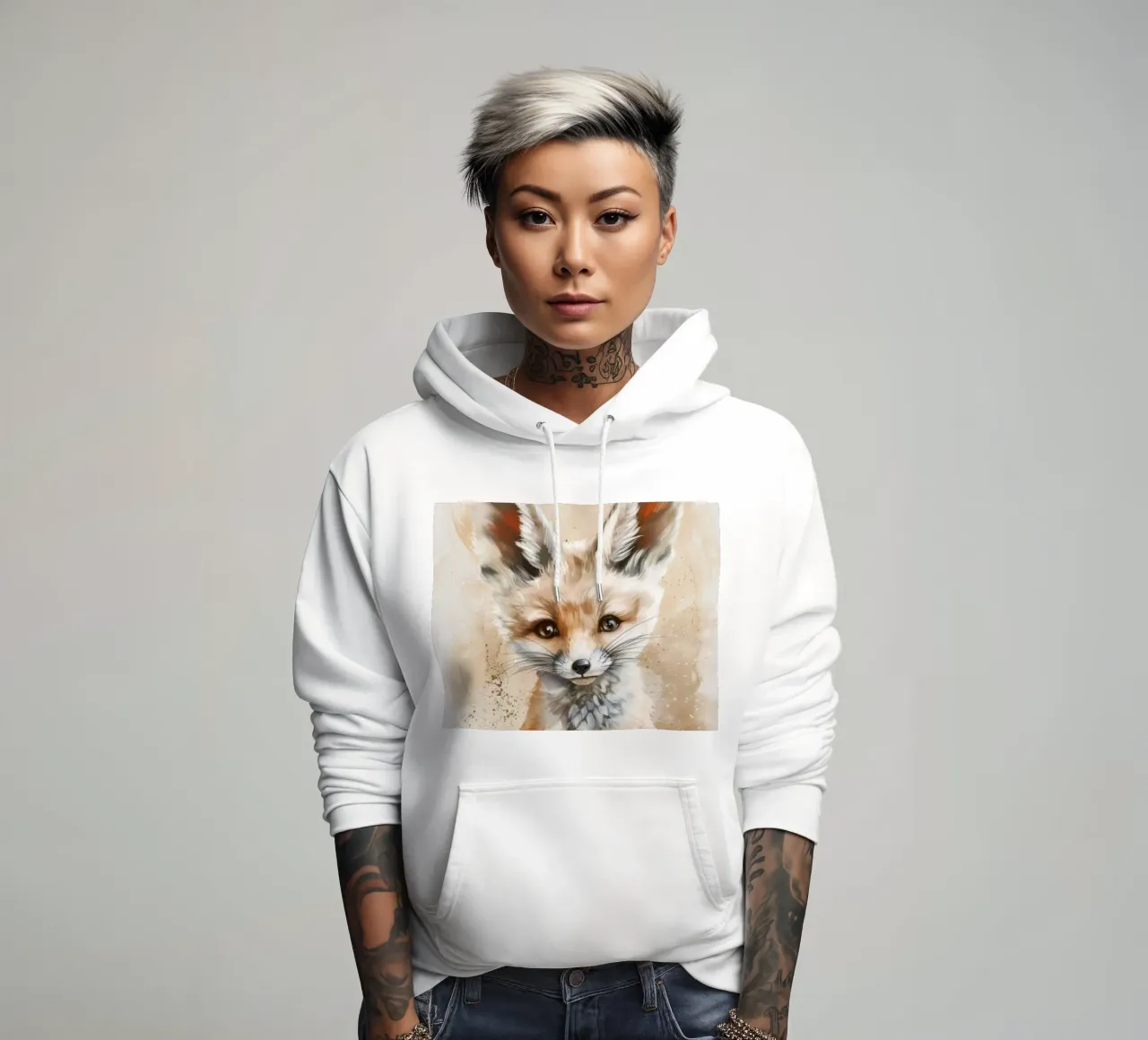 Simpatica volpe fennec con grandi orecchie e occhi espressivi felpa con cappuccio da DesignDoodle