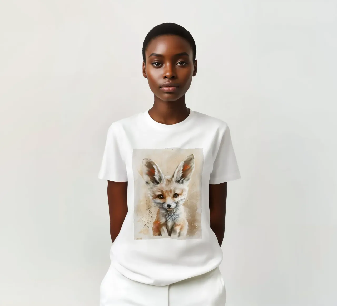 Simpatica volpe fennec con grandi orecchie e occhi espressivi t-shirt da DesignDoodle