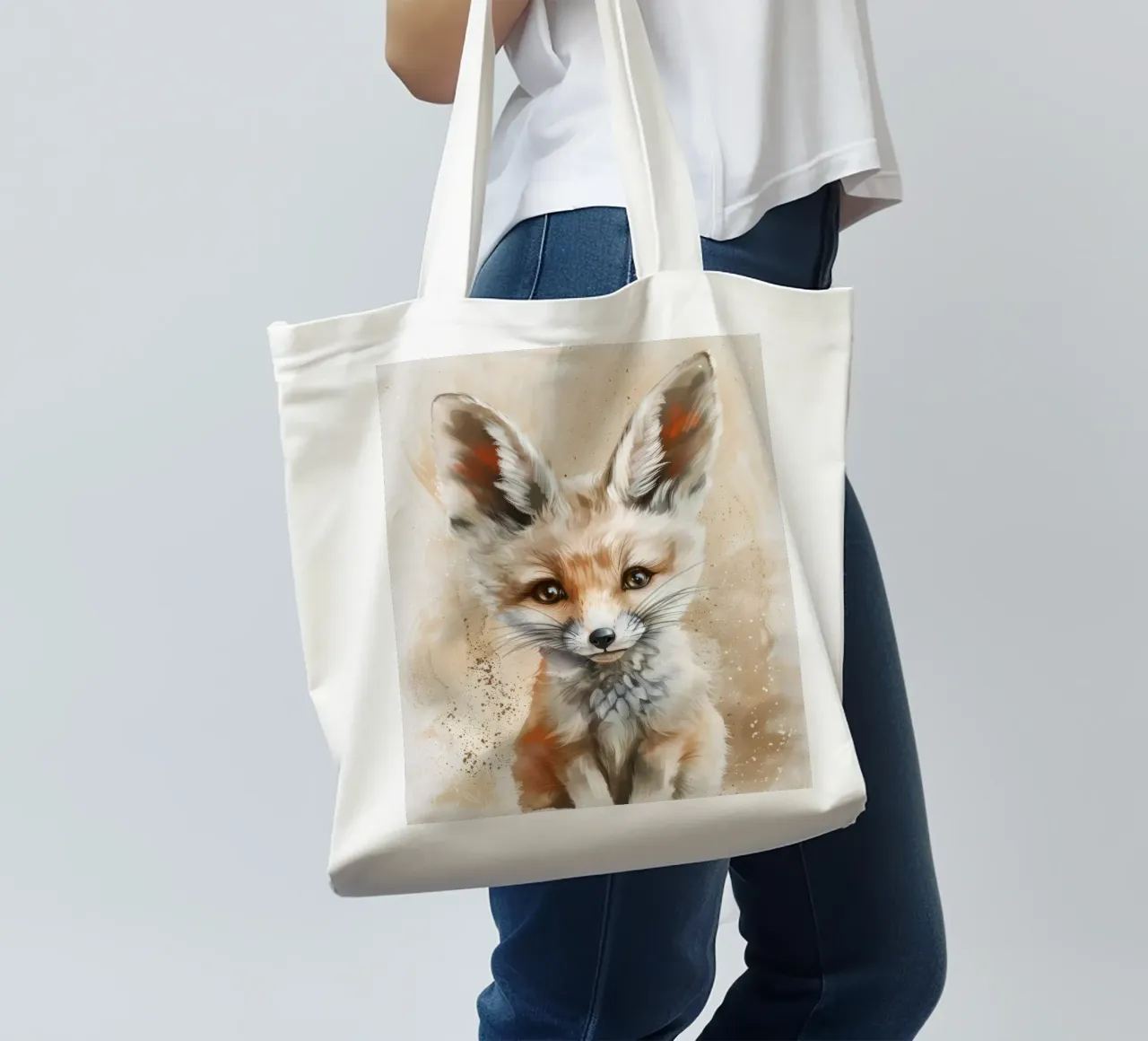 Simpatica volpe fennec con grandi orecchie e occhi espressivi borsa in juta da DesignDoodle