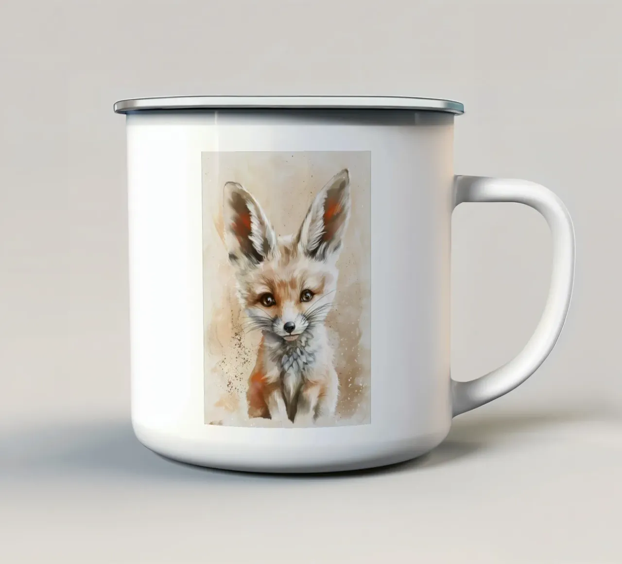 Simpatica volpe fennec con grandi orecchie e occhi espressivi tazza in smalto da DesignDoodle