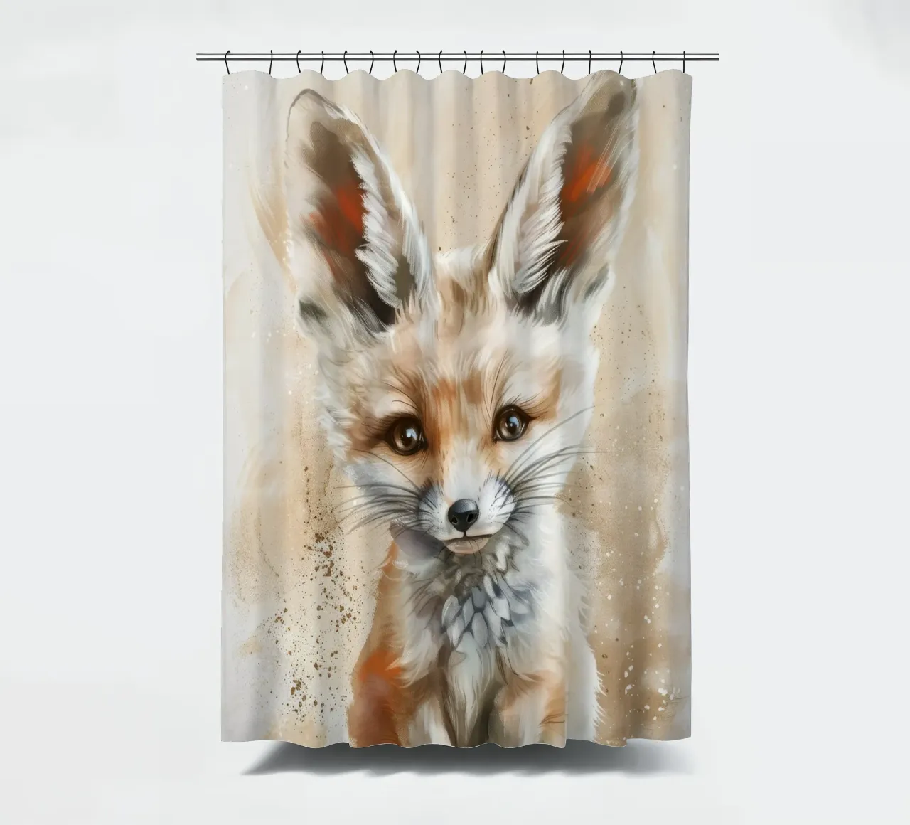 Simpatica volpe fennec con grandi orecchie e occhi espressivi tenda da doccia da DesignDoodle