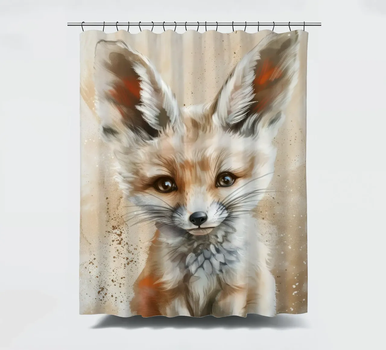 Simpatica volpe fennec con grandi orecchie e occhi espressivi tenda da doccia da DesignDoodle