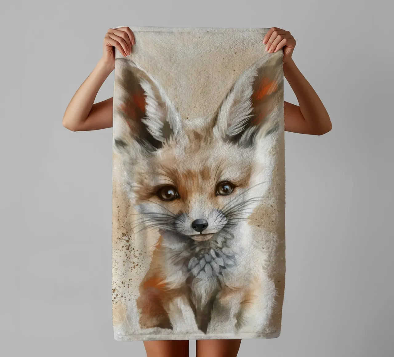 Simpatica volpe fennec con grandi orecchie e occhi espressivi asciugamano da bagno da DesignDoodle
