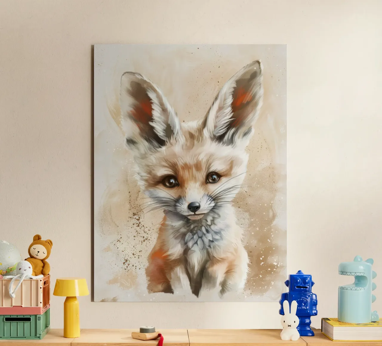 Simpatica volpe fennec con grandi orecchie e occhi espressivi alluminio dibond da DesignDoodle