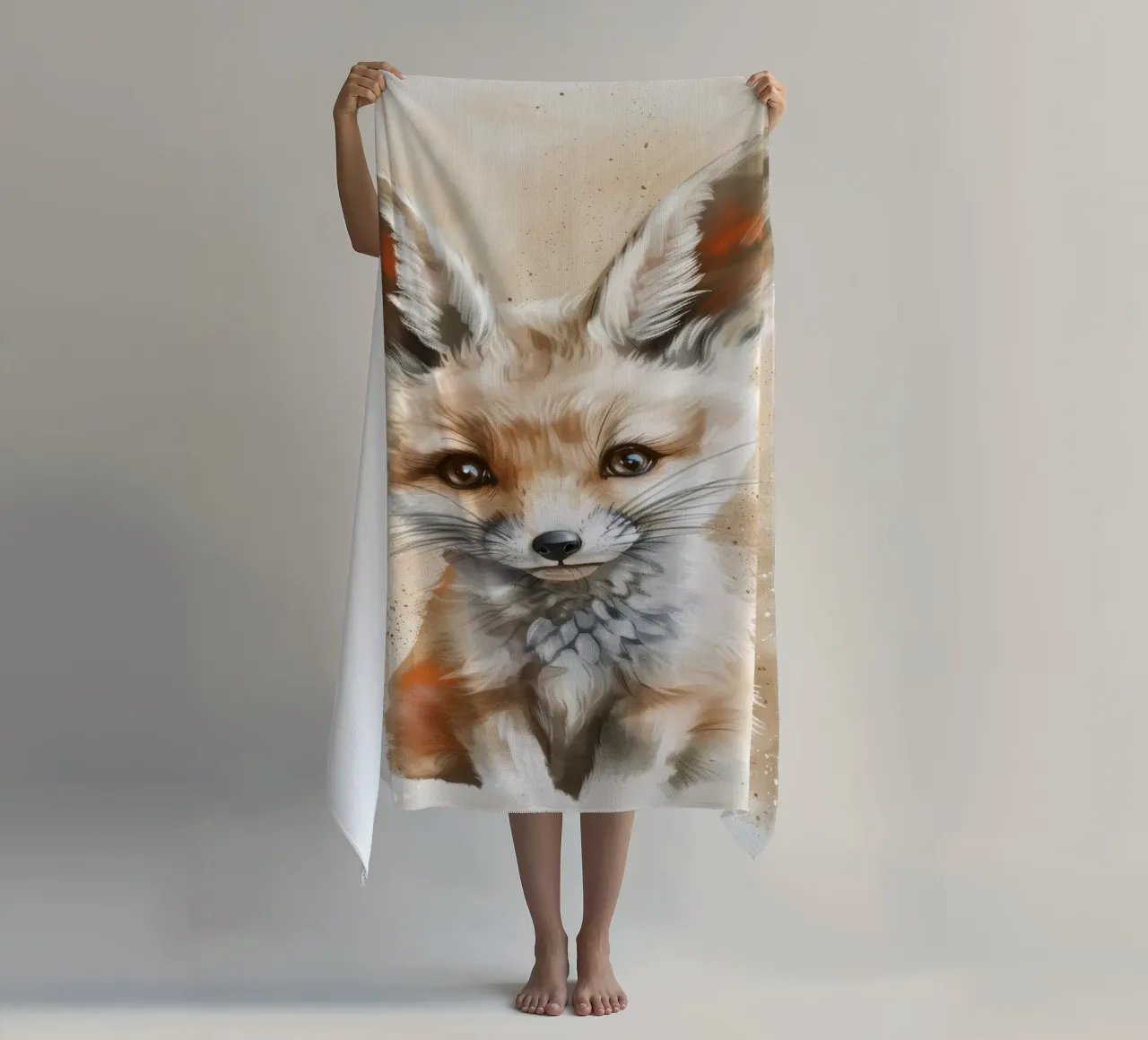 Simpatica volpe fennec con grandi orecchie e occhi espressivi telo mare da DesignDoodle