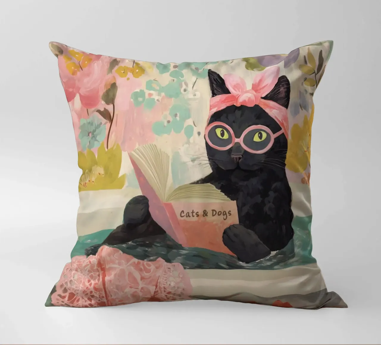 Benessere del gatto con un libro cuscino da Carinaprint