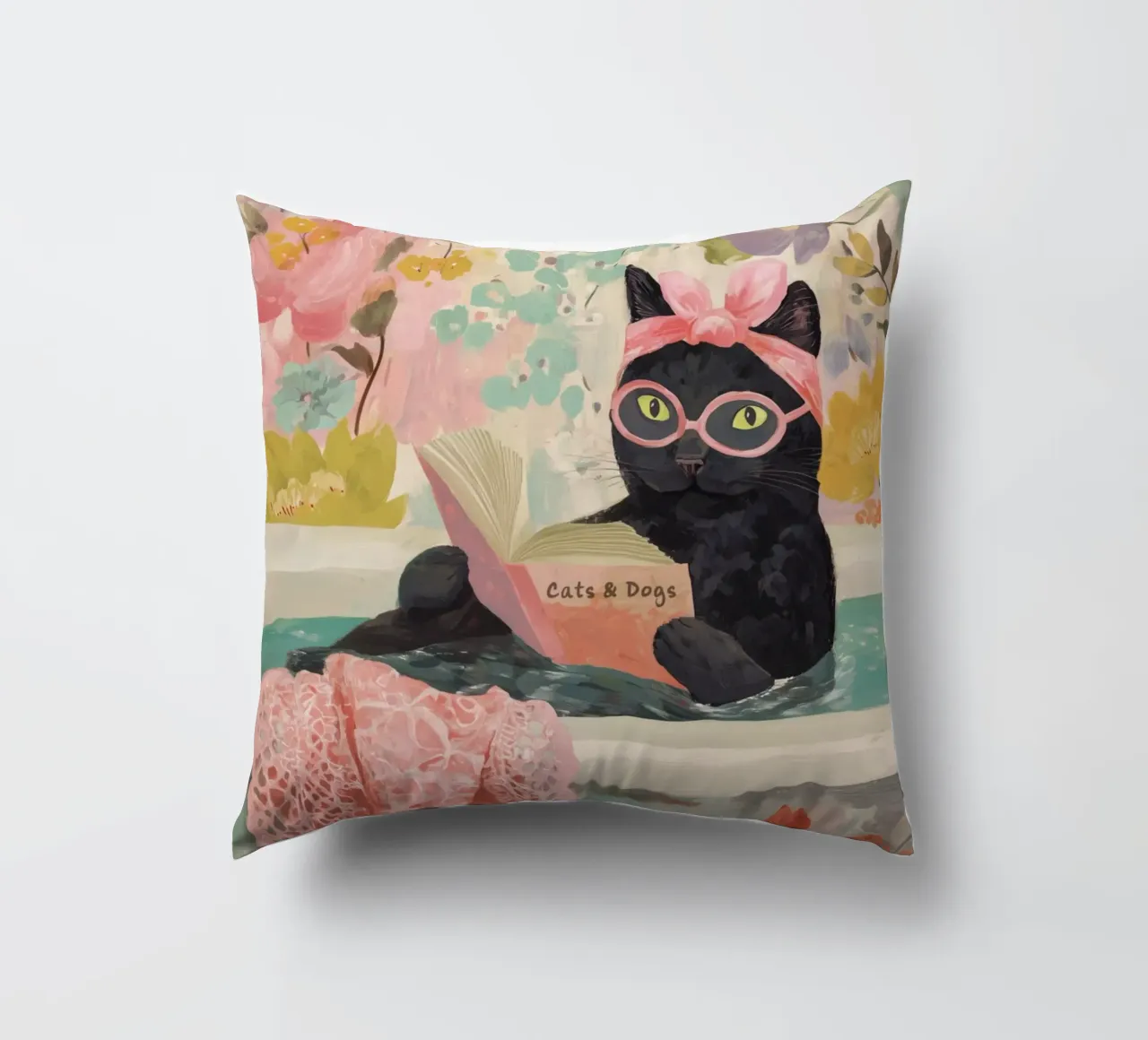 Benessere del gatto con un libro cuscino da Carinaprint