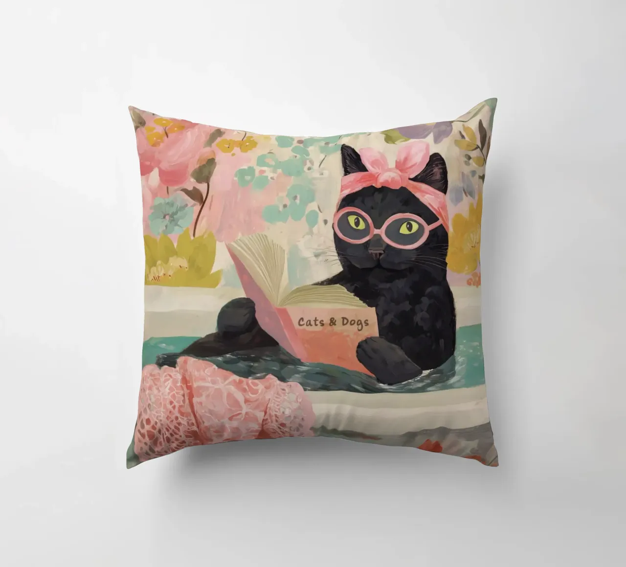 Benessere del gatto con un libro cuscino da Carinaprint