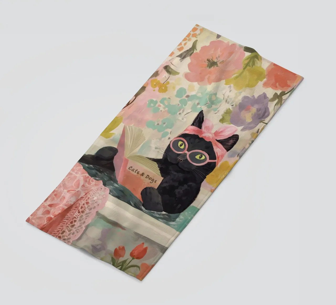 Benessere del gatto con un libro telo mare da Carinaprint