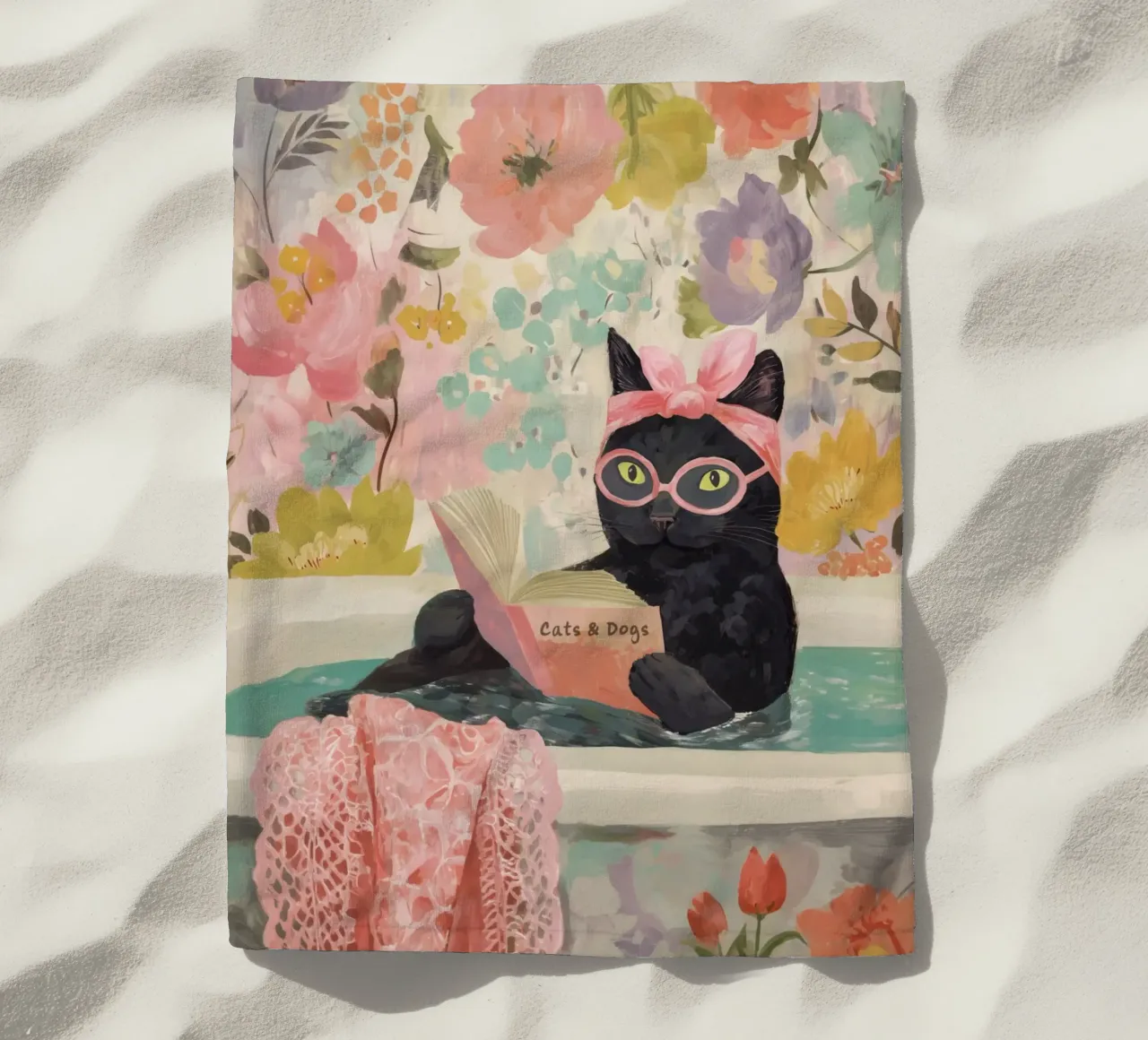 Benessere del gatto con un libro telo mare da Carinaprint