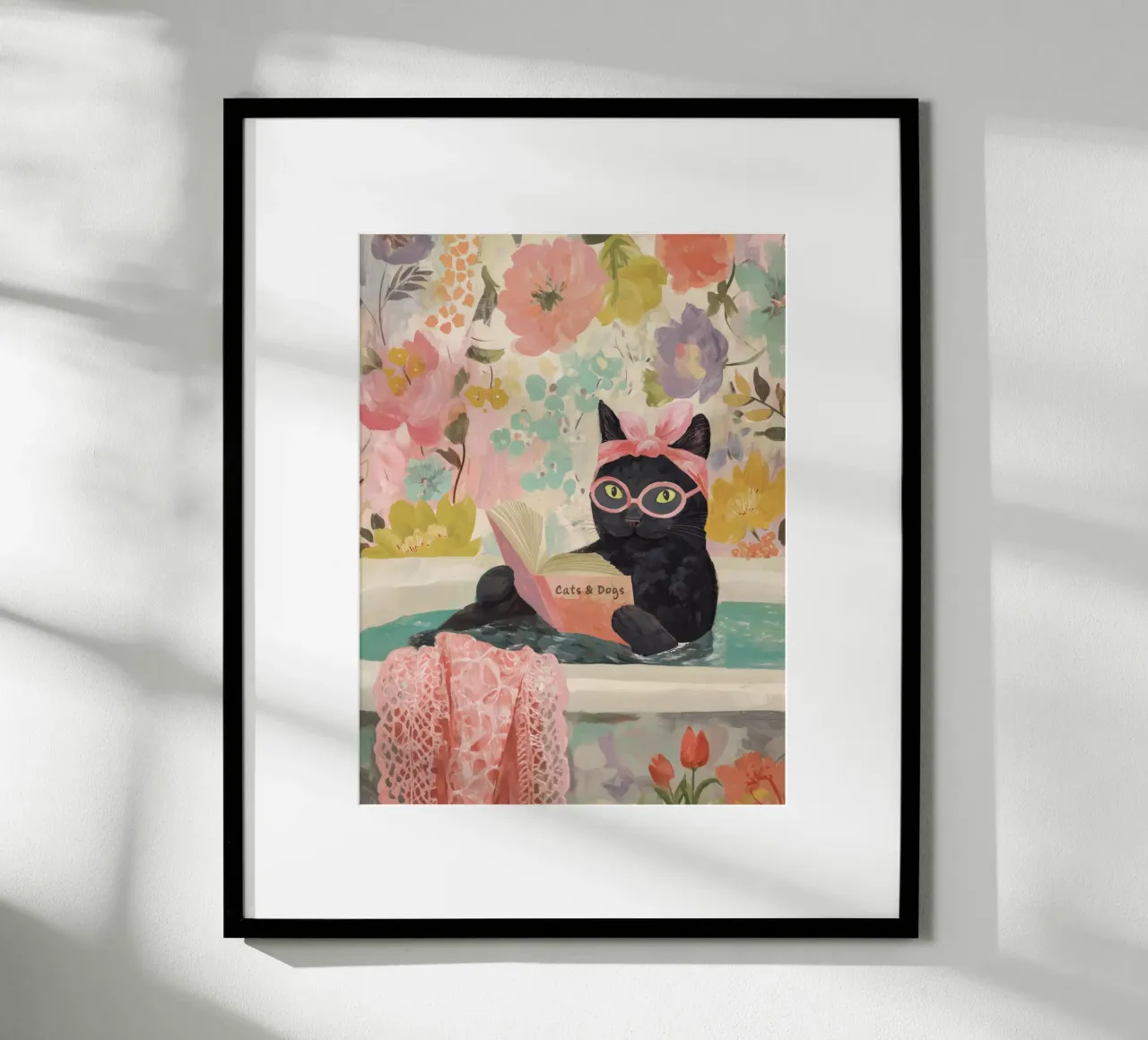 Benessere del gatto con un libro poster da Carinaprint