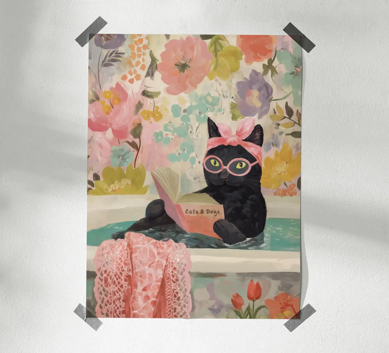 Benessere del gatto con un libro poster da Carinaprint