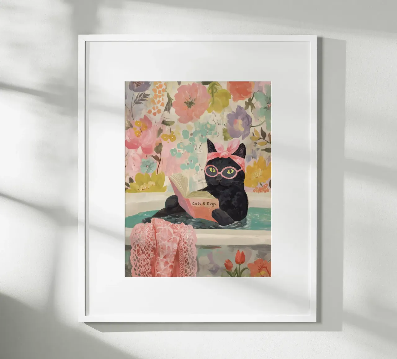 Benessere del gatto con un libro poster da Carinaprint
