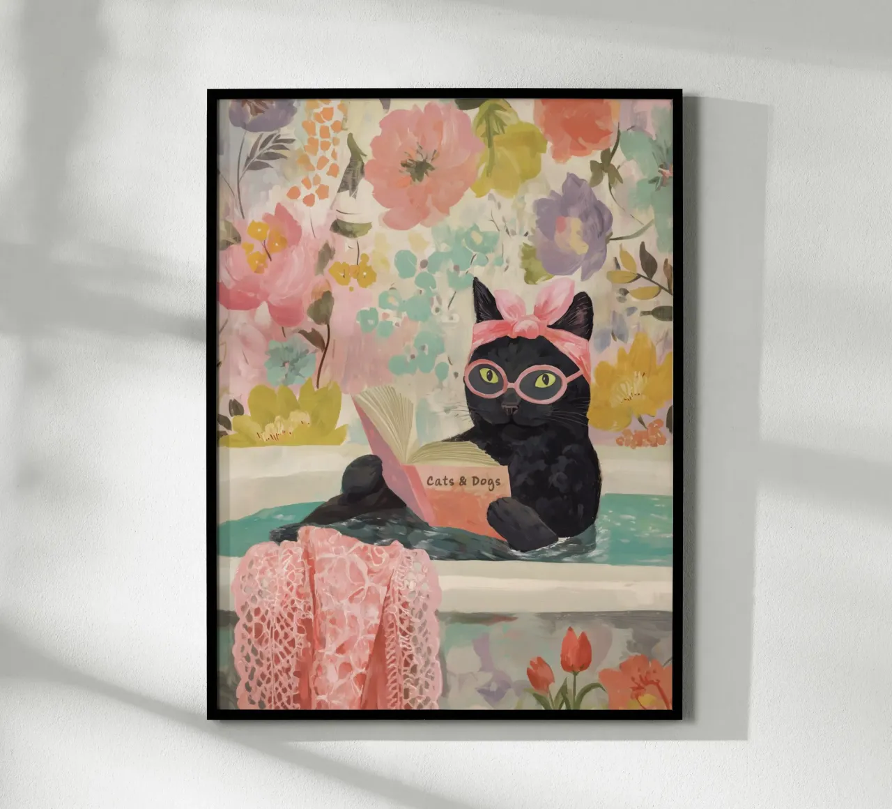 Benessere del gatto con un libro poster da Carinaprint