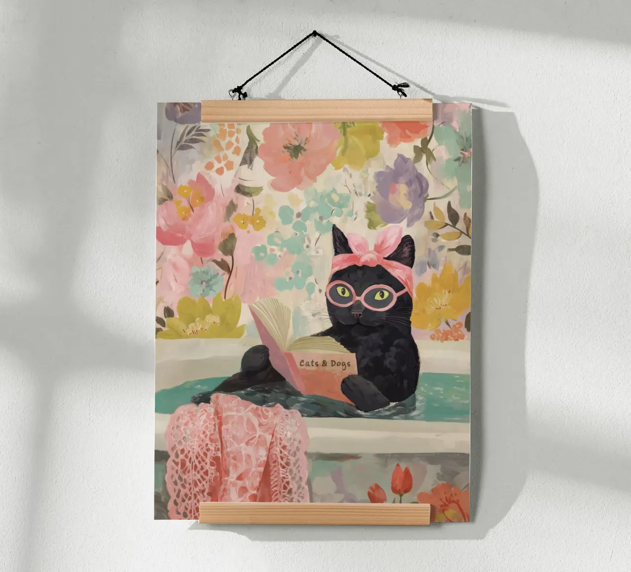 Benessere del gatto con un libro poster da Carinaprint