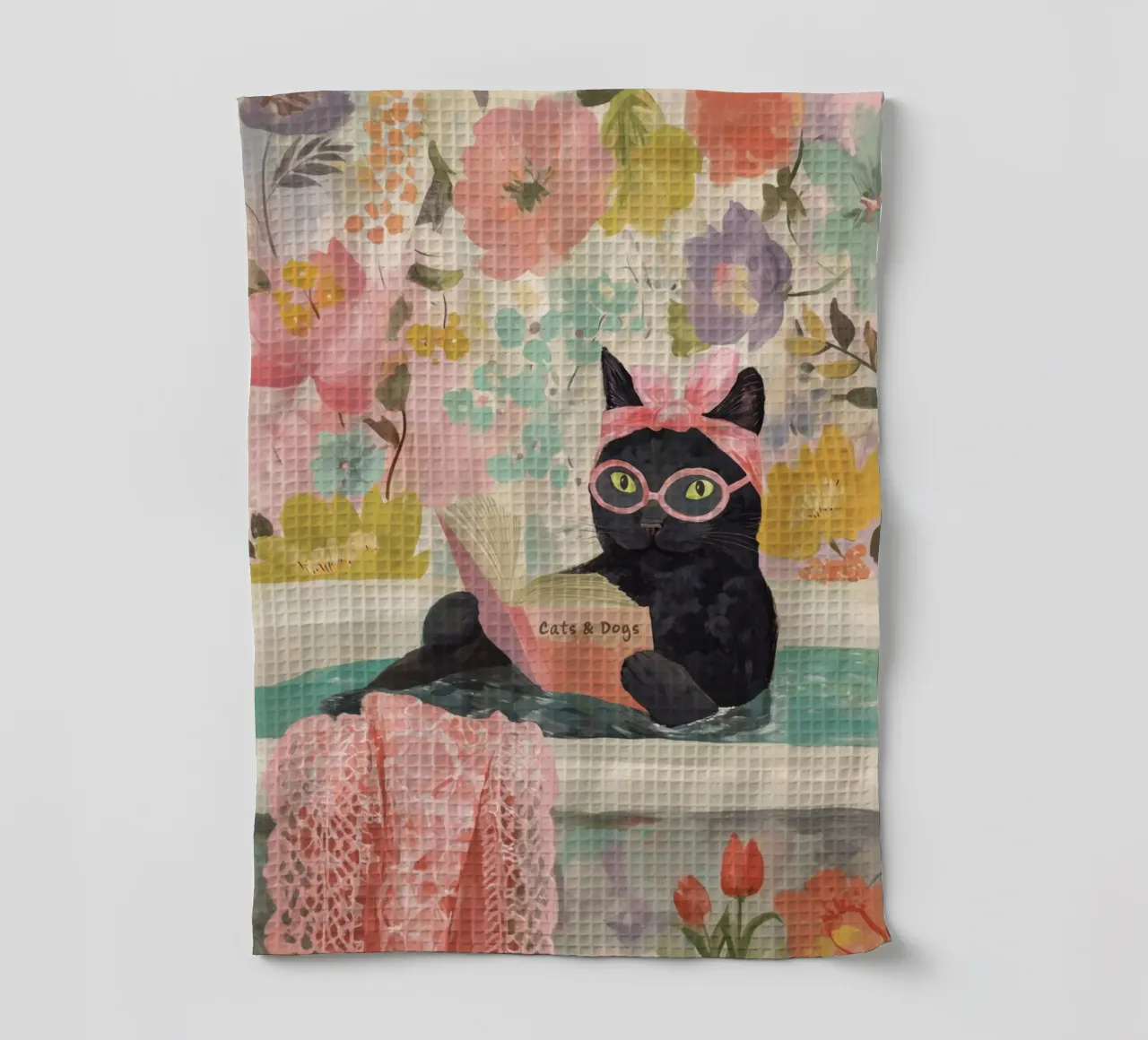 Benessere del gatto con un libro canovaccio da cucina da Carinaprint