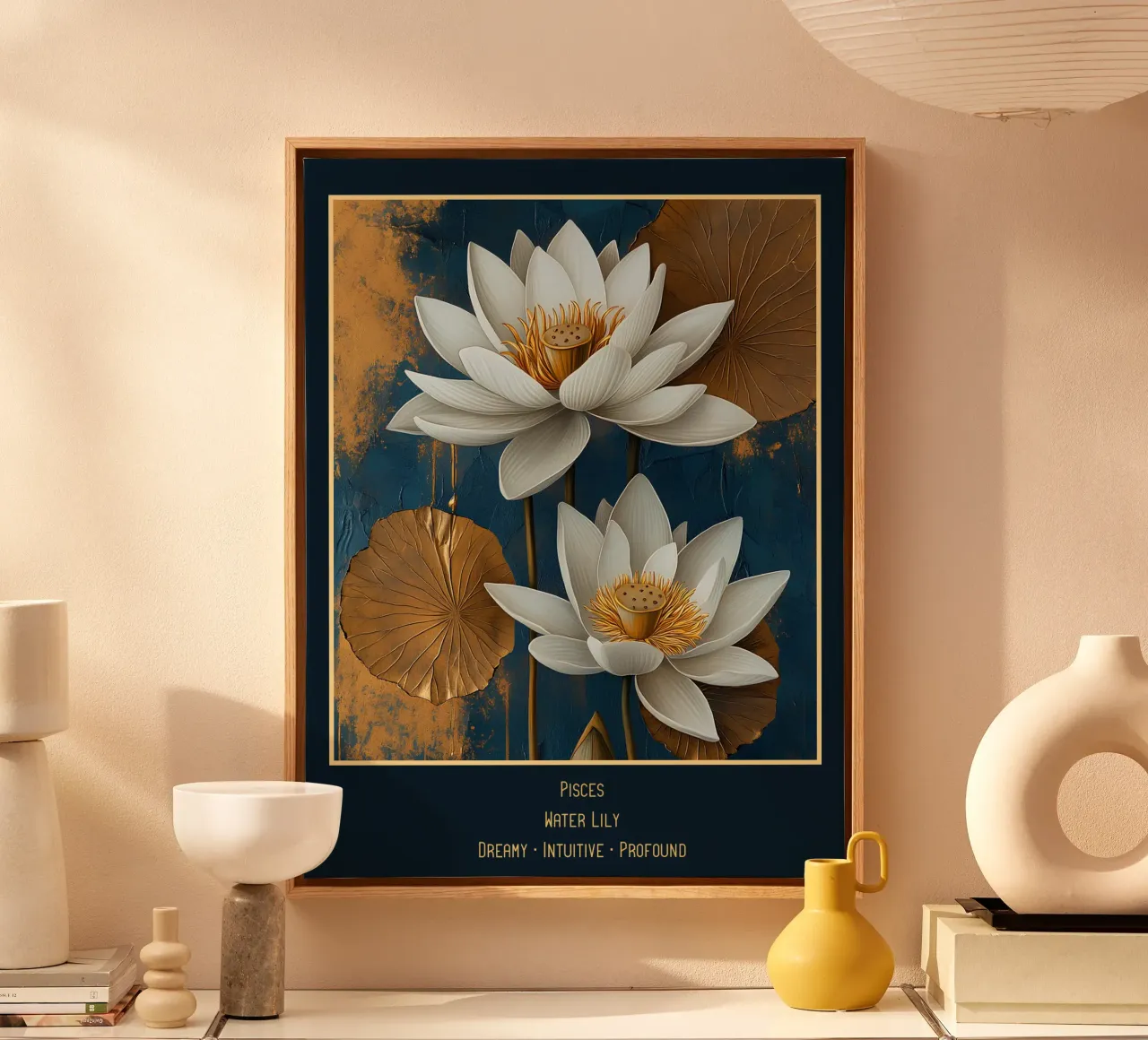 I fiori dei segni zodiacali: Pesci - Giglio d'acqua tela con Cornice a cassetta da Art-Nouveau-Dsg