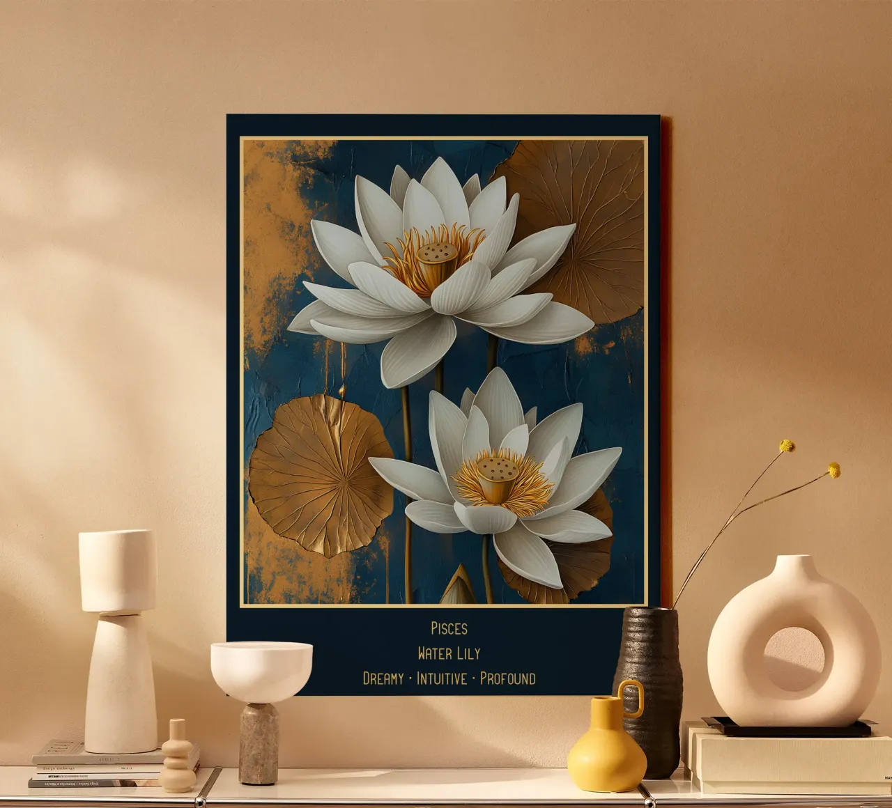 I fiori dei segni zodiacali: Pesci - Giglio d'acqua tela con Cornice a cassetta da Art-Nouveau-Dsg
