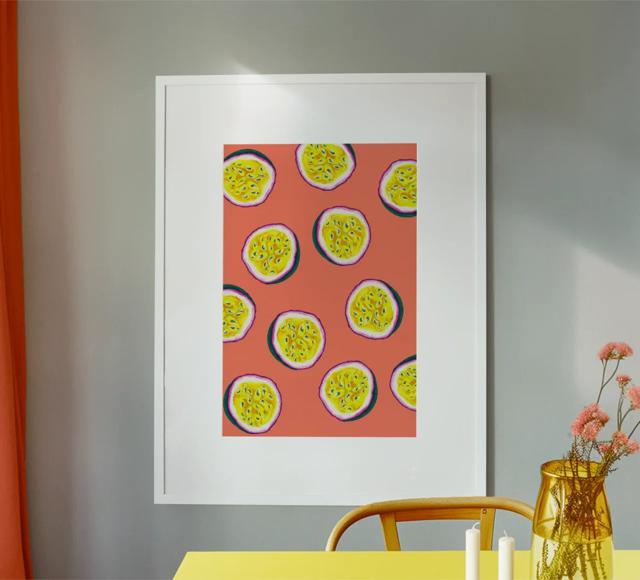 Passion Fruit poster with wooden frame by Aquarevo