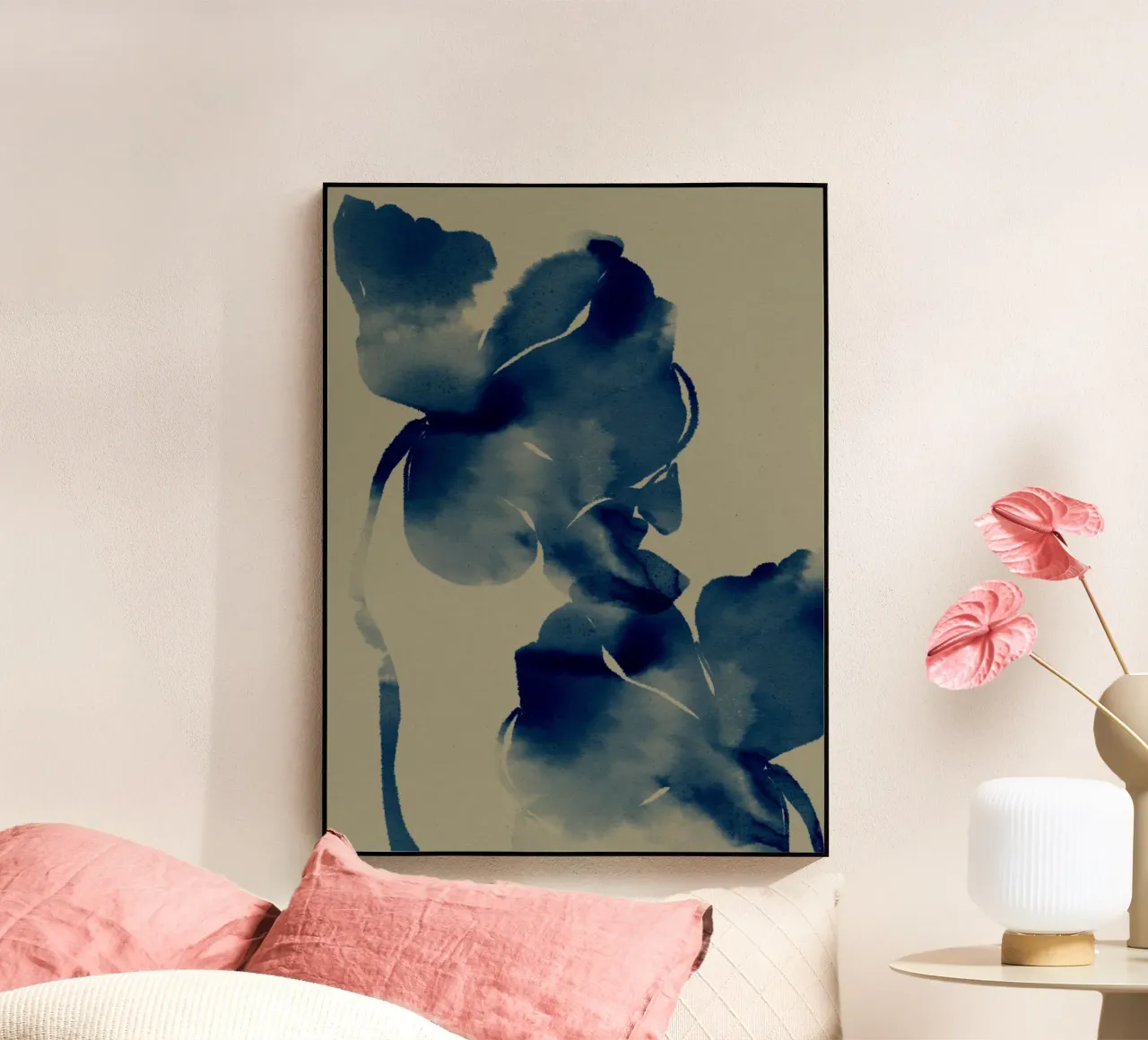 Blaue Blüten in weichen Gewässern 1 Acryl-Glas von Shatha Al Dafai