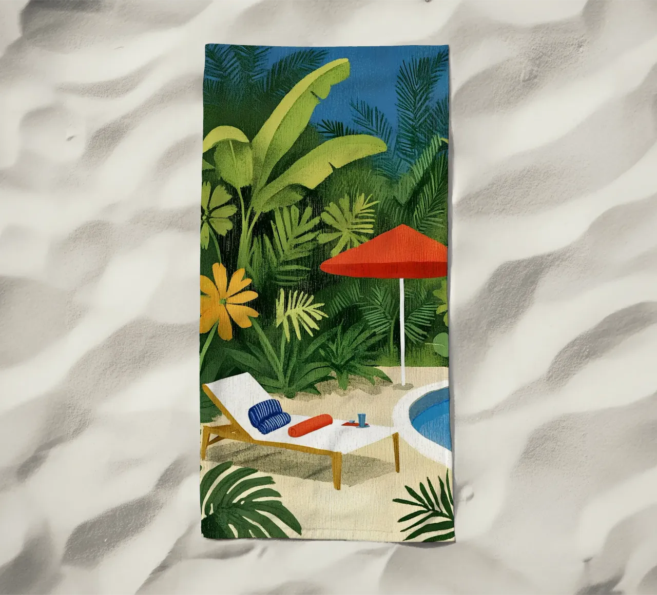 Pool in the countryside beach towel by Curious Canvas