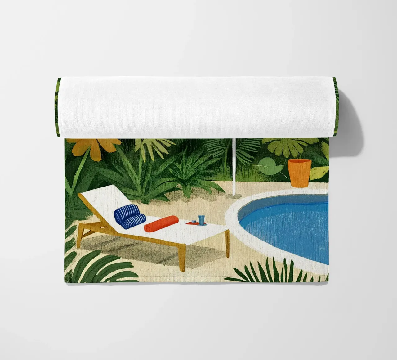 Pool in the countryside beach towel by Curious Canvas