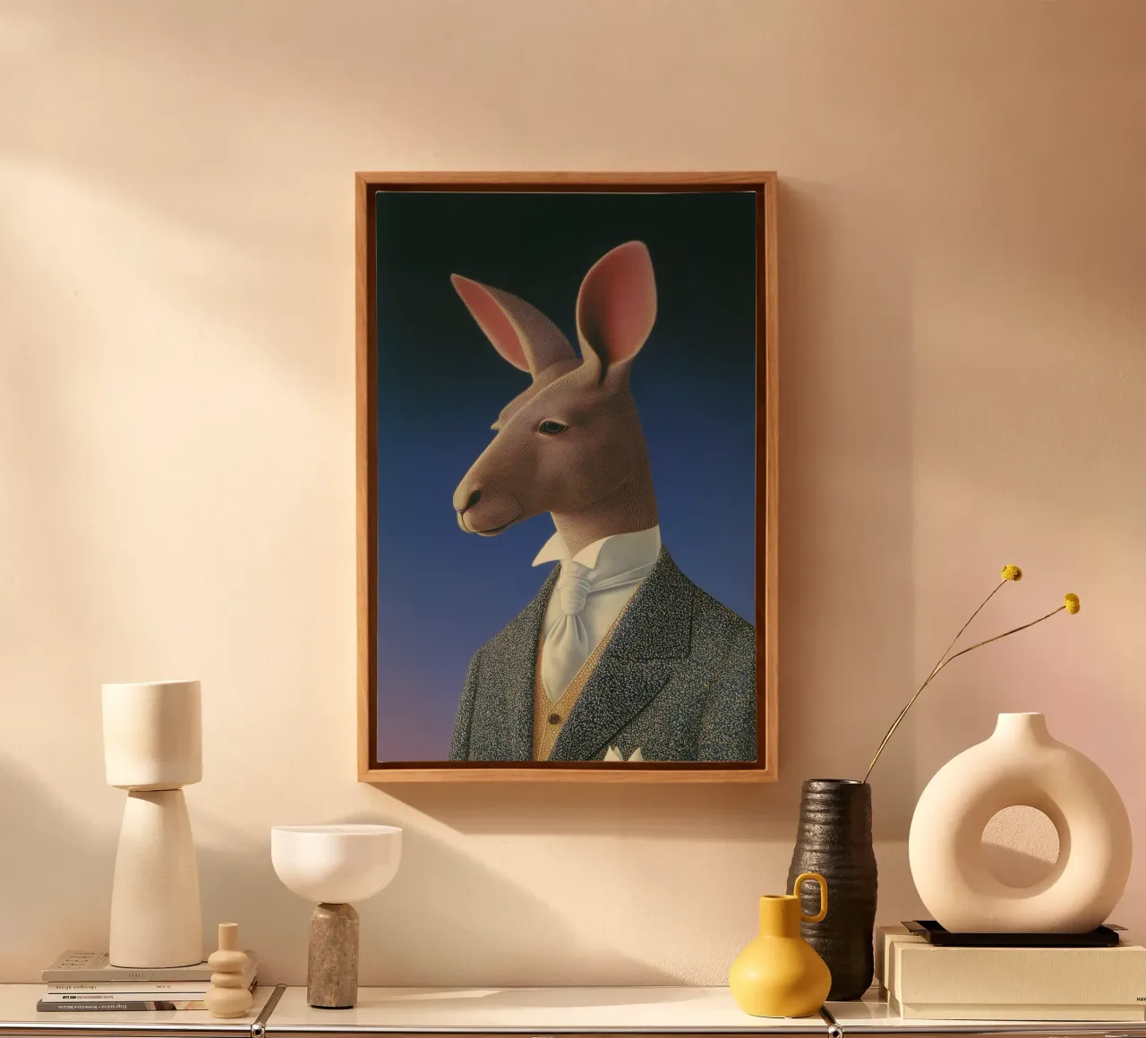 Weinlese-Känguru Leinwand mit Schattenfugenrahmen von Art Center