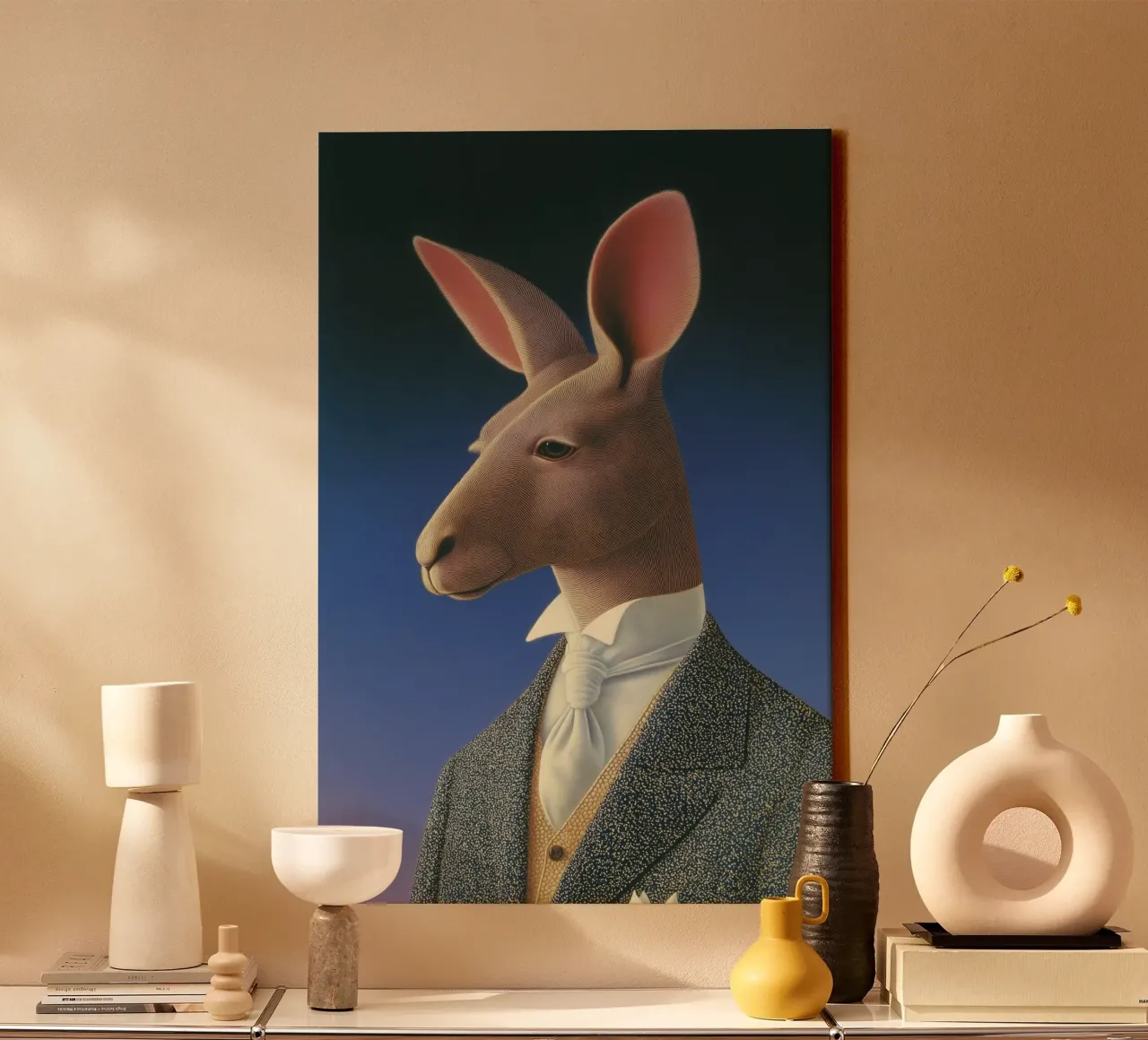 Weinlese-Känguru Leinwand mit Schattenfugenrahmen von Art Center