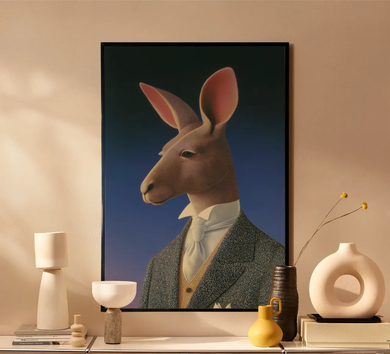 Weinlese-Känguru Poster mit Holzrahmen von Art Center