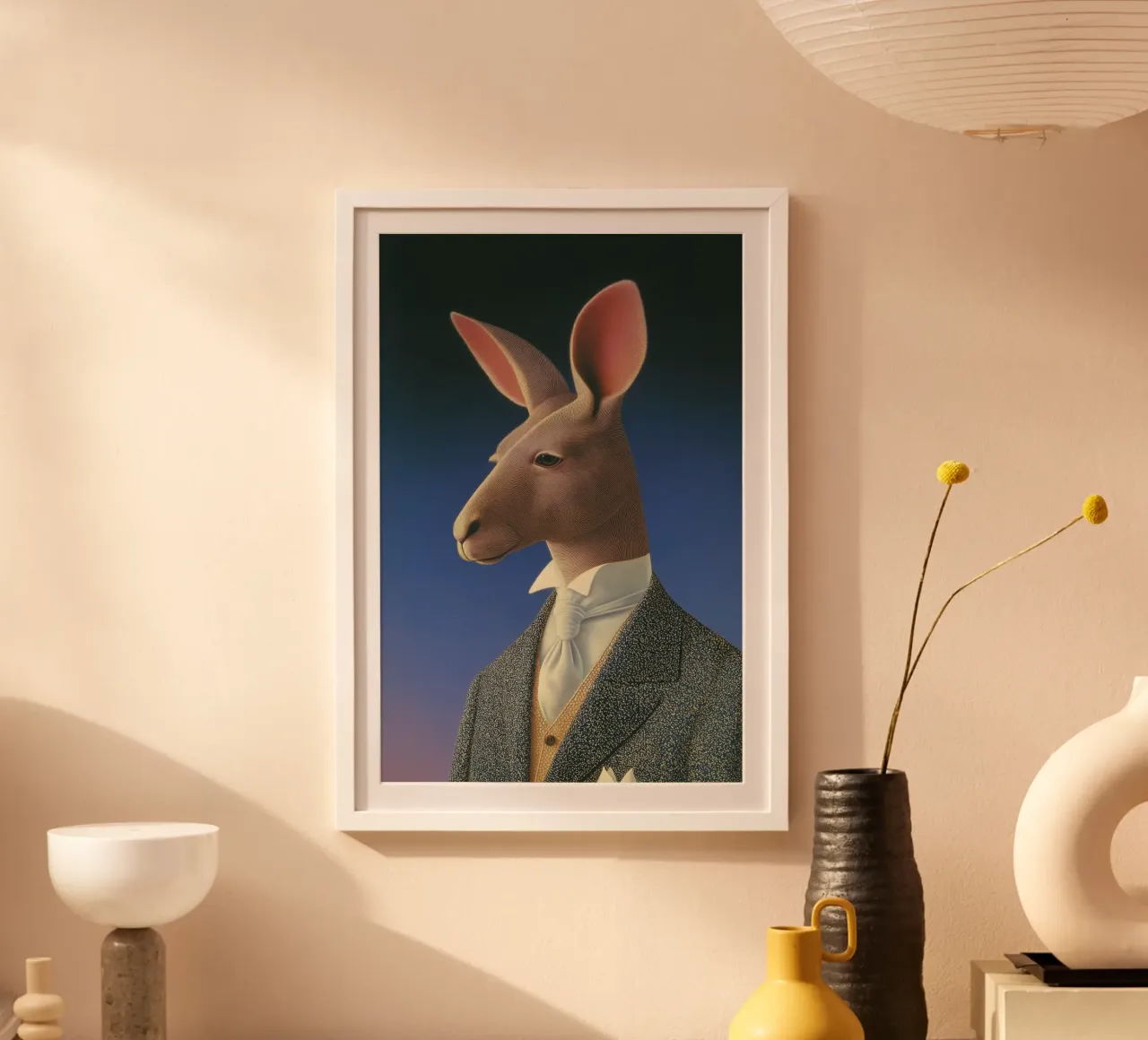 Weinlese-Känguru Poster mit Holzrahmen von Art Center