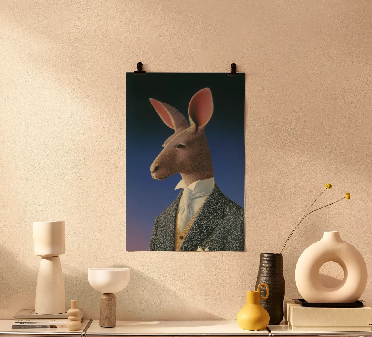 Weinlese-Känguru Poster mit Holzrahmen von Art Center