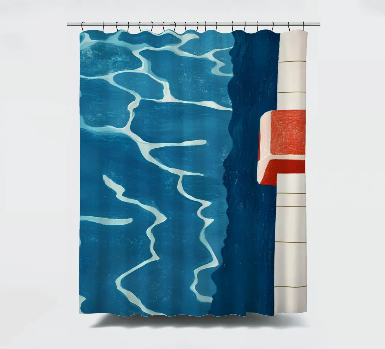 Pool edge shower curtain by Curious Canvas